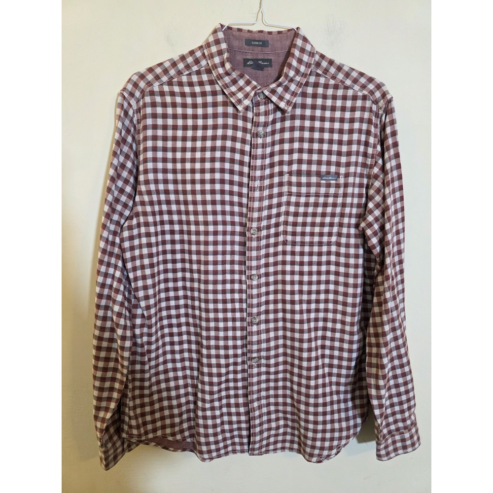 Eddie Bauer‎ Men's Size Large Tall Red Red Plaid Classic Fit Soft Button Up Top